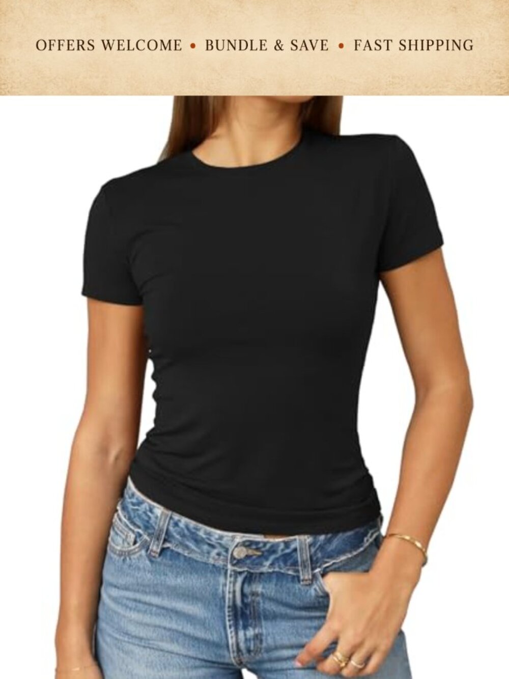 Women's Slim Fit Crop Top Short Sleeve Crew Neck Basic Tee